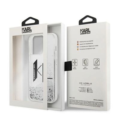 8. Etui Karl Lagerfeld Liquid Glitter Big KL na iPhone 14 Pro - srebrne