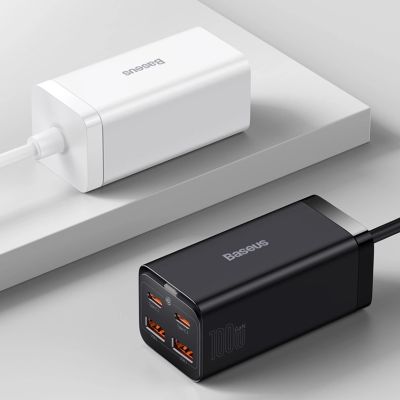 18. Baseus GaN3 Pro szybka uniwersalna ładowarka sieciowa GaN 2 x USB Typ C / 2x USB 100W PD3.0, QC4.0+, AFC czarny (CCGP000101)