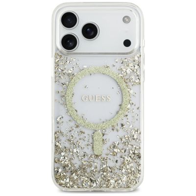 3. Etui Guess Resin Bottom Glitter MagSafe na iPhone 17 Pro Max - złote
