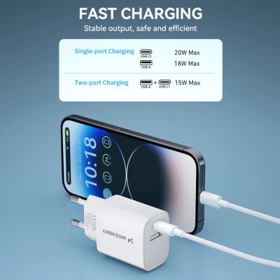 9. Ładowarka sieciowa Wozinsky WGWCW USB-A USB-C 20W - biała