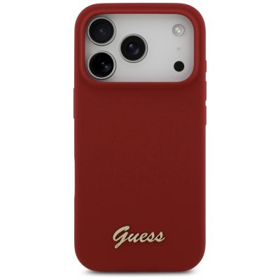 3. Etui Guess Silicone Script Metal Logo MagSafe na iPhone 17 Pro - czerwone