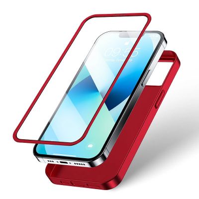 4. Joyroom 360 Full Case etui pokrowiec do iPhone 13 obudowa na tył i przód + szkło hartowane czerwony (JR-BP927 red)