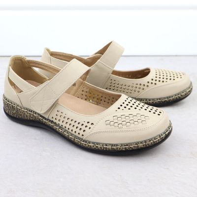 3. Półbuty damskie na rzep ażurowe beżowe Unisoft 7026