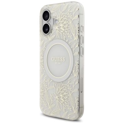 3. Etui Guess IML Flowers Electro Pearl Strap MagSafe na iPhone 17 - białe