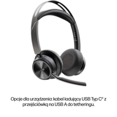 401. POLY Zestaw słuchawkowy Voyager Focus 2 z certyfikatem Microsoft Teams USB-C-C + przejściówka USB-C/A + podstawka ładująca