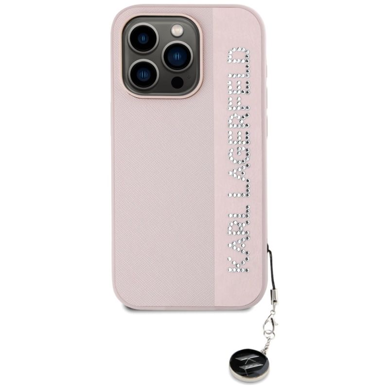 3. Etui Karl Lagerfeld Saffiano Rhinestones & Charm na iPhone 15 Pro - różowe