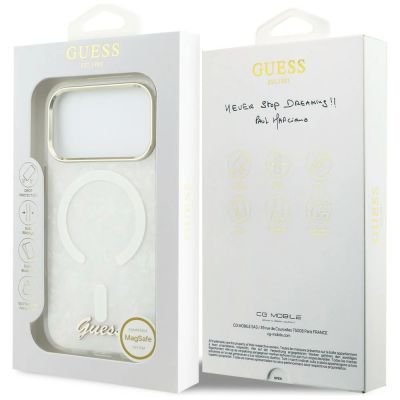 8. Etui Guess IML Shell Script Metal MagSafe na iPhone 17 Pro Max - białe