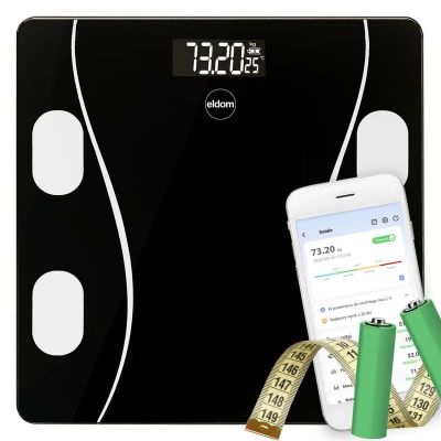 5. ELDOM INTELIGENTNA WAGA OSOBOWA TWO610 ILIIE DO 180 KG, WSKAŹNIK BMI ,BMR,LBM APLIKACJA KOMPATYBILNA Z SYSTEMAMI ANDROID ORAZ