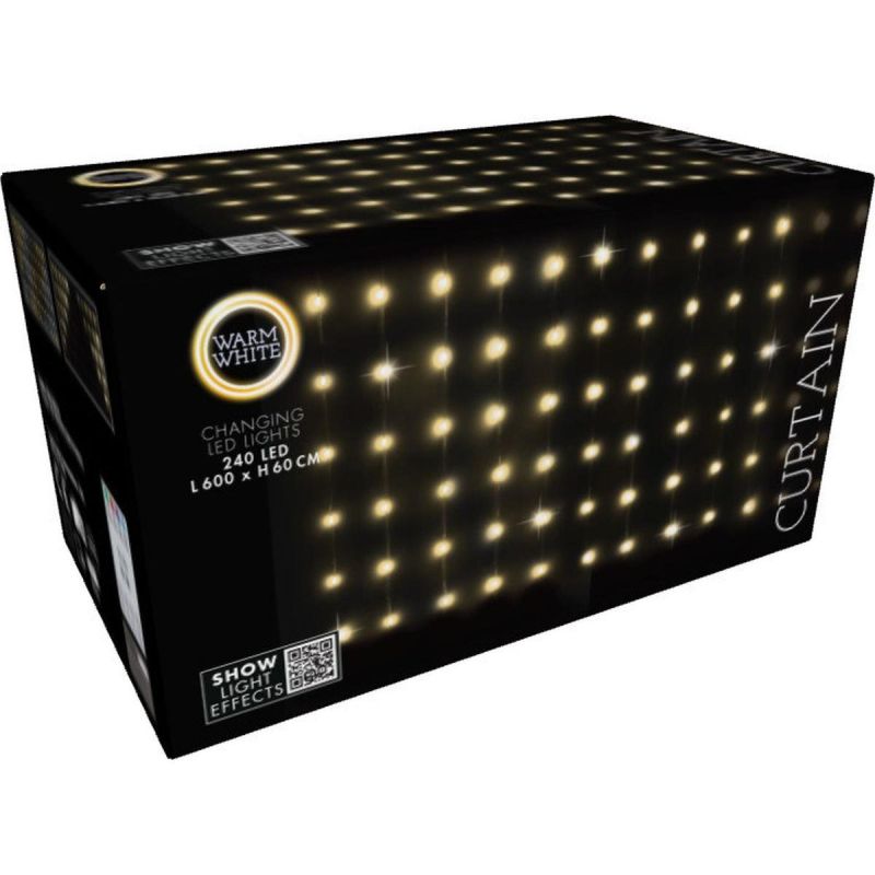 12. LAMPKI CHOINKOWE KURTYNA ŚWIETLNA ZEW/WEW 240 LED 600X60CM Z PILOTEM CIEPŁY BIAŁY