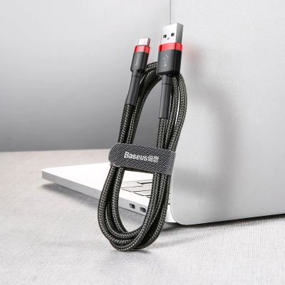 5. Baseus Cafule Cable wytrzymały nylonowy kabel przewód USB / USB-C QC3.0 2A 3M czarno-czerwony (CATKLF-U91)