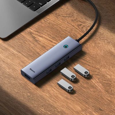 14. Hub USB Baseus UltraJoy Series 5w1 USB-C HDMI 4K 4x USB-A 3.0 - szary