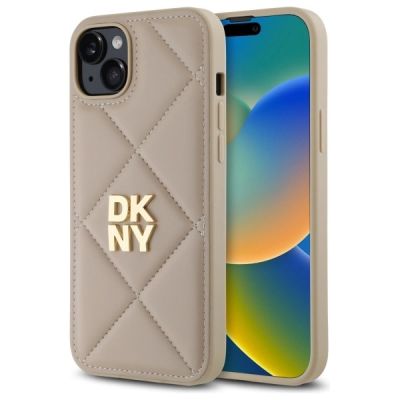 Etui DKNY Quilted Stack Logo na iPhone 15 Plus - beżowe