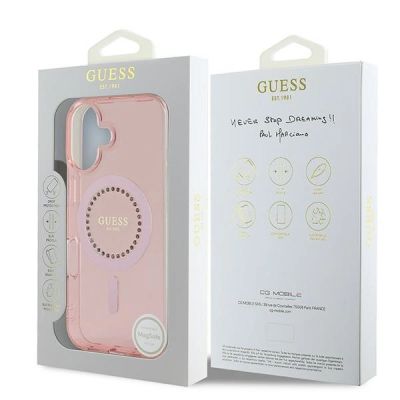 8. Etui Guess IML Rhinestones MagSafe na iPhone 16 Plus - różowe