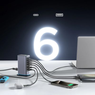 9. Ładowarka Joyroom JR-TCM02 wieloportowa GaN 65W EU 4x USB-C 2x USB-A - ciemnoszara