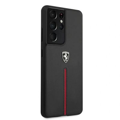 4. Etui Ferrari Off Track Leather Nylon Stripe na Samsung Galaxy S21 Ultra - czarne