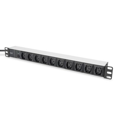 6. Digitus Listwa zasilająca PDU 19" Rack, 10x gniazdo C13, 2.0m, 1x wtyk C14, 10A, zabezpieczenie przeciążeniowe, profil aluminiowy