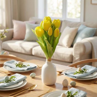 18. BUKIET 7 TULIPANÓW ŻÓŁTYCH 31CM JAK ŻYWYCH DEKORACJA WIOSENNA