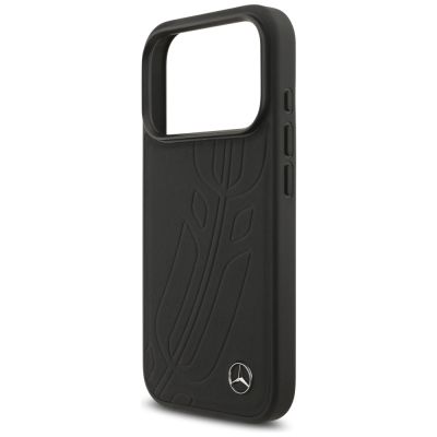 6. Etui Mercedes Leather Large Laurel Leave MagSafe na iPhone 17 Pro - czarne