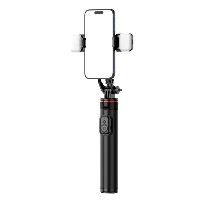 8. Selfie stick WC12YDS teleskopowy tripod 1.3m ze stopu aluminium z podwójną lampą i uchwytem na telefon - czarny