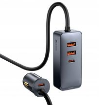 Ładowarka samochodowa Baseus Share Together 120W PPS 2xUSB-A 2xUSB-C z przedłużaczem - jasnoszara