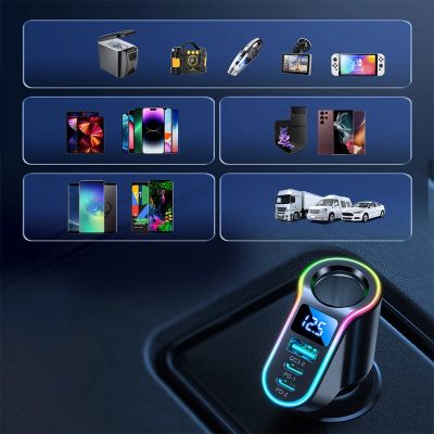 8. Joyroom szybka ładowarka samochodowa 4w1 USB-A QC3.0 / 2xUSB-C PD 150W czarna (JR-CL21)