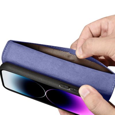 10. iCarer Wallet Case 2in1 etui iPhone 14 Pro skórzany pokrowiec z klapką Anti-RFID jasnofioletowy (WMI14220726-LP)