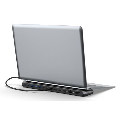 10. Stacja dokująca USB-C 12 portowa, max. 8K/30Hz z HDR, HDMI, DP, max. 3 monitory (MST), USB-C 3.2 Gen2, Gigabit Ethernet, SD/Micro SD, Audio, PD 100W