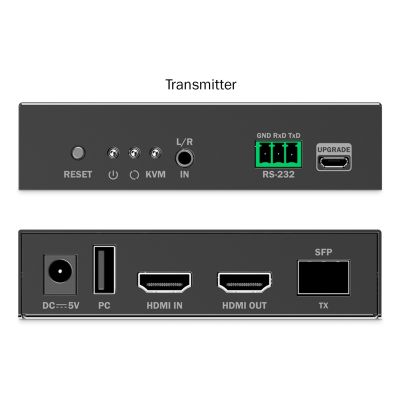 2. Przedłużacz (extender) światłowodowy HDMI 4K/60Hz z KVM USB 1.1 przez IP 1G, do 40km/300m, max. 253 odbiorniki, HDMI Loop-Out, Audio - zestaw