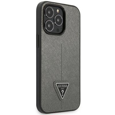 4. Etui Guess Saffiano Triangle Logo na iPhone 14 Pro Max - srebrne