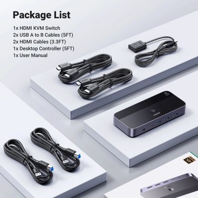 5. Przełącznik KVM Ugreen CM664 HDMI switch 2w1 - czarny