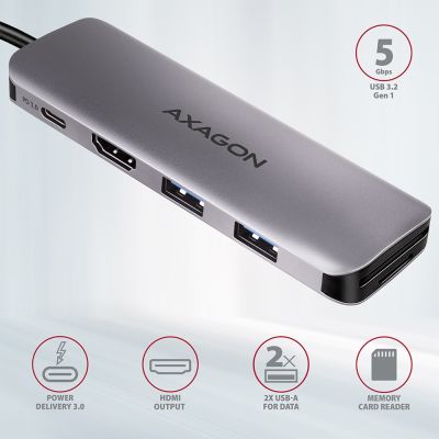 2. Axagon HMC-5 stacja dokująca Przewodowa USB 3.2 Gen 1 (3.1 Gen 1) Type-C Szary