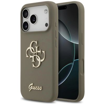 Etui Guess Silicone Big 4G Script na iPhone 17 Pro Max - brązowe