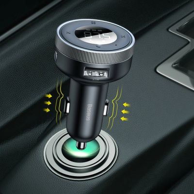 17. Baseus Enjoy transmiter FM ładowarka samochodowa LED 2x USB / 3,5mm jack bezprzewodowy odtwarzacz MP3 Bluetooth 5.0 3.4A czarny (CCLH-01)