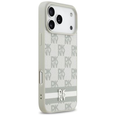 4. Etui DKNY Checkered with Printed Stripes na iPhone 17 Pro Max - beżowe