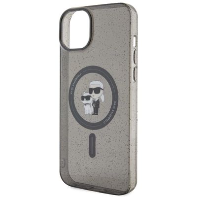 6. Etui Karl Lagerfeld Karl&Choupette Glitter MagSafe na iPhone 15 Plus - czarne