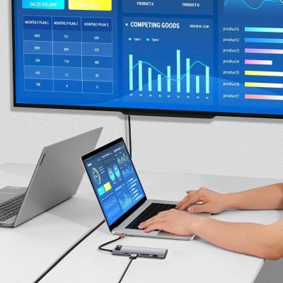 21. Baseus Metal Gleam 11w1 wielofunkcyjny HUB USB Typ C - 3x USB 3.2 Gen 1 5Gbps / USB Typ C PD 100W / 3,5 mm mini jack AUX / VGA Full HD 60Hz / 2x HDMI 4K 30Hz / czytnik kart TF i SD / RJ45 1Gbps szary (CAHUB-CT0G)