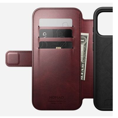 7. NOMAD Modern Leather Folio - skórzane etui do iPhone 17 Pro Max kompatybilne z MagSafe, skóra Horween (burgundy)