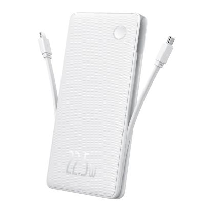 5. Powerbank Baseus Airpow Lite 10000mAh 22,5W z wbudowanymi kablami USB-C i Lightning - biały