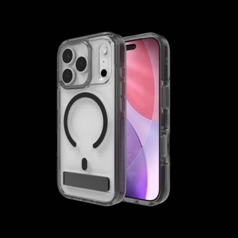 Etui ZAGG Santa Cruz Snap KS MagSafe z podstawką na iPhone 17 Pro - przezroczysto-czarne