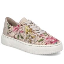 Półbuty damskie ażurowe w kwiaty beżowe Rieker N9919-91