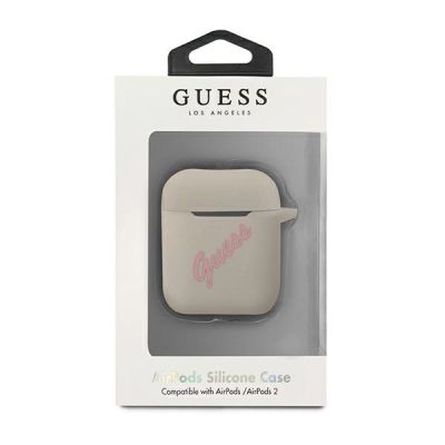 3. Etui Guess Silicone Vintage na AirPods 1/2 - szaro-różowe