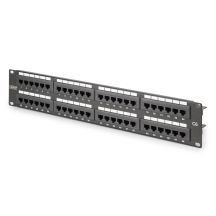 Digitus Panel krosowy (patch panel) 19'' 48x RJ45, LSA pion, kat.6, nieekranowany, 2U, czarny, prowadnica kabli, pola opisowe
