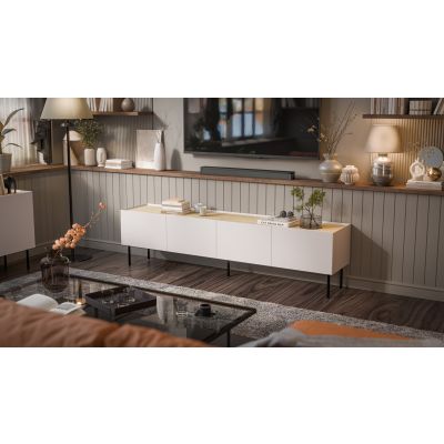 3. Szafka RTV FELLINI 200x40x52 kaszmir + blat dąb olejowany