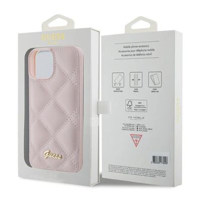 8. Etui Guess Quilted Metal Logo na iPhone 15 - różowe