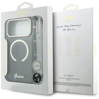 7. Etui Guess IML Glitters Script Strap MagSafe do iPhone 17 Pro Max - czarne