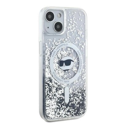4. Etui Karl Lagerfeld Liquid Glitter Choupette Head MagSafe na iPhone 15 Plus / 14 Plus - przezroczyste