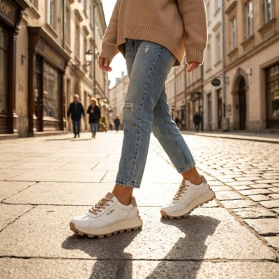 11. Skórzane półbuty sneakersy na platformie białe Filippo DP7498