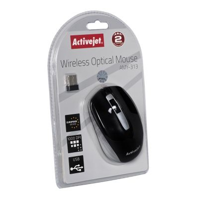 5. Activejet AMY-313 Mysz bezprzewodowa USB (optyczna; 1200 DPI; kolor czarno-szary)