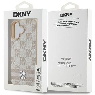8. Etui DKNY Checkered Pattern & Printed Stripes na iPhone 16 - różowe