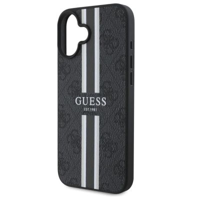 6. Etui Guess 4G Printed Stripes MagSafe na iPhone 16 - czarne